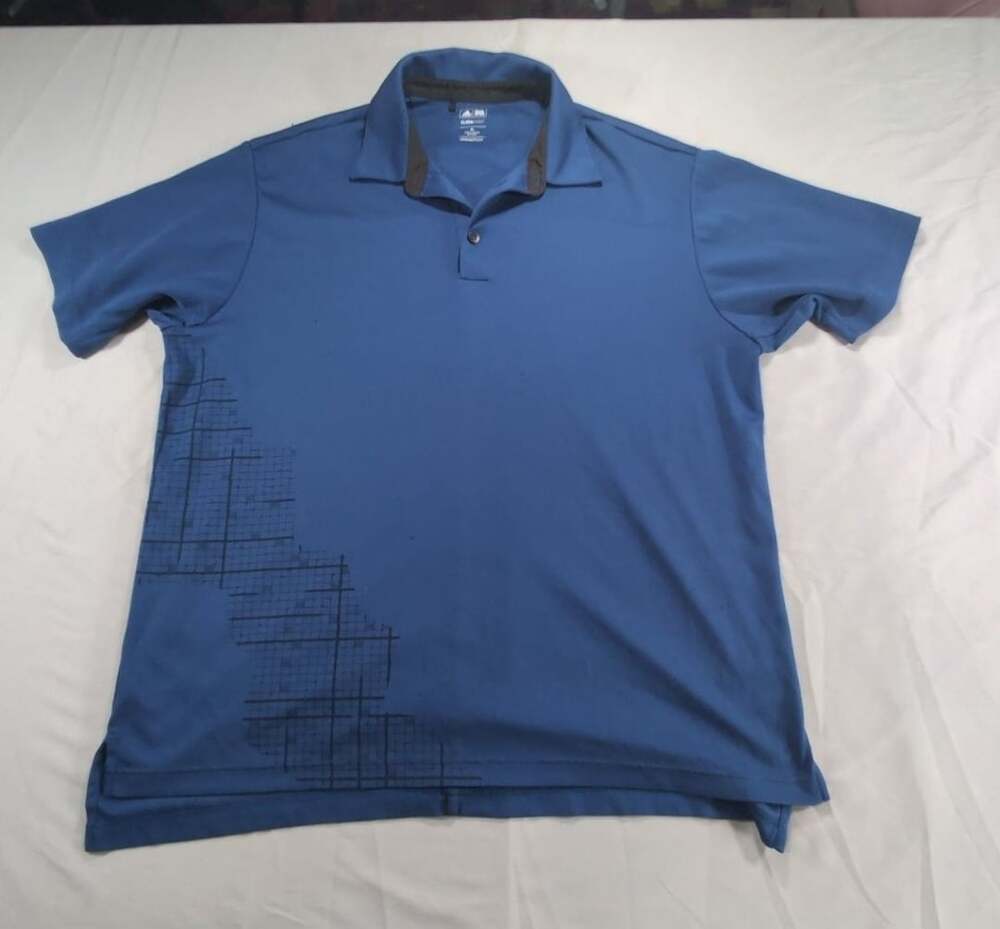 Adidas Golf Climacool Blue Polo Shirt Mens XL Geometric Wrap Around Design